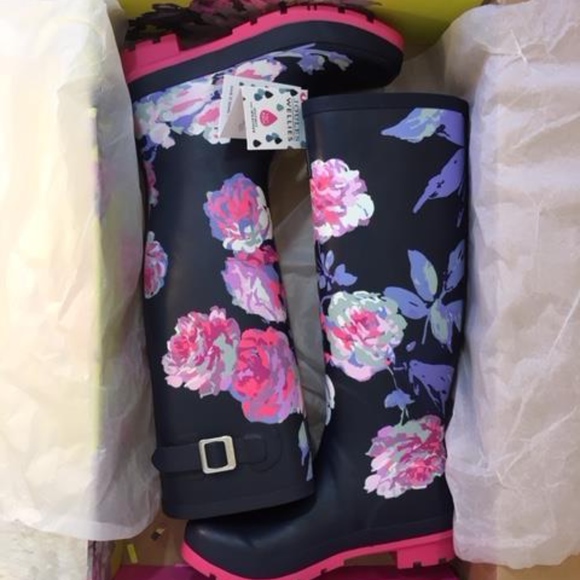 NWT Joules Floral Print Navy High Shaft Rain Boot - Picture 4 of 7
